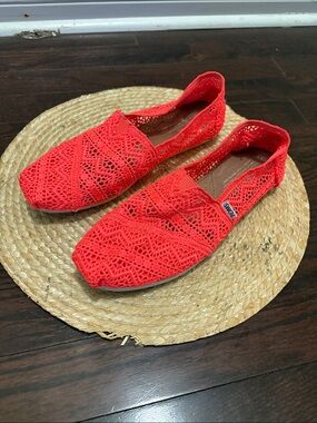 Toms Women's Crochet Alpargata Slip-On in Coral Red
